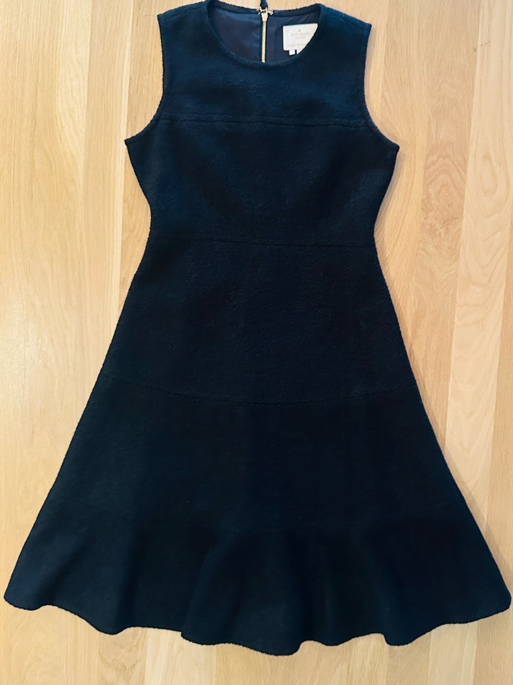 kate spade Black Sleeveless Fit-and-Flare Dress, wool boucle, 6